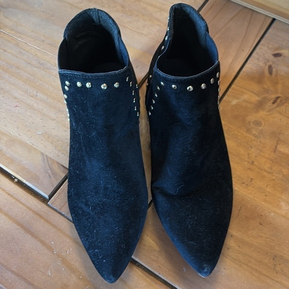 Black velvet studded slip on shoes boots booties block heel size 7 - Picture 11 of 16